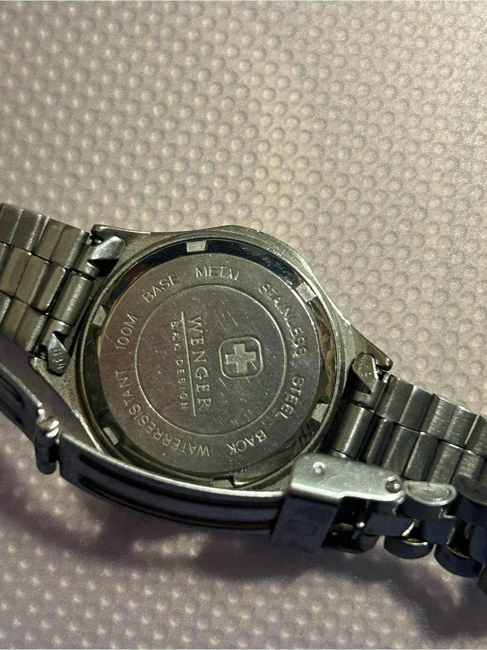 Wenger Silver Watch with Red Accent Seconds Hand